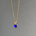 18K Gold Plated Blue Heart Pendant Necklace – Dainty Minimalist Layering Gift for Her