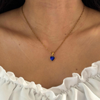 18K Gold Plated Blue Heart Pendant Necklace – Dainty Minimalist Layering Gift for Her