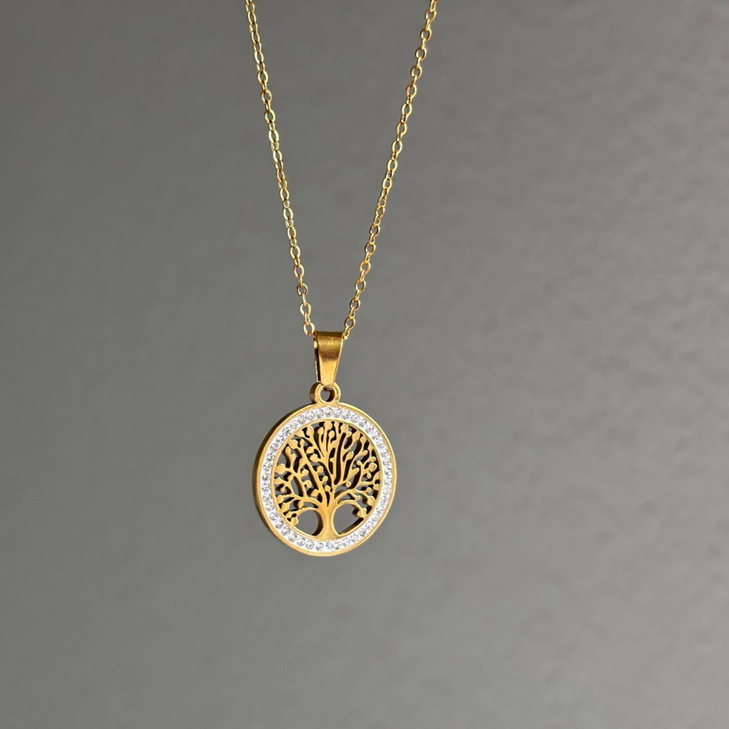 18K Gold Plated Tree of Life Necklace – Minimal Round Pendant, Meaningful Gift for Her