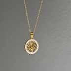 18K Gold Plated Tree of Life Necklace – Minimal Round Pendant, Meaningful Gift for Her