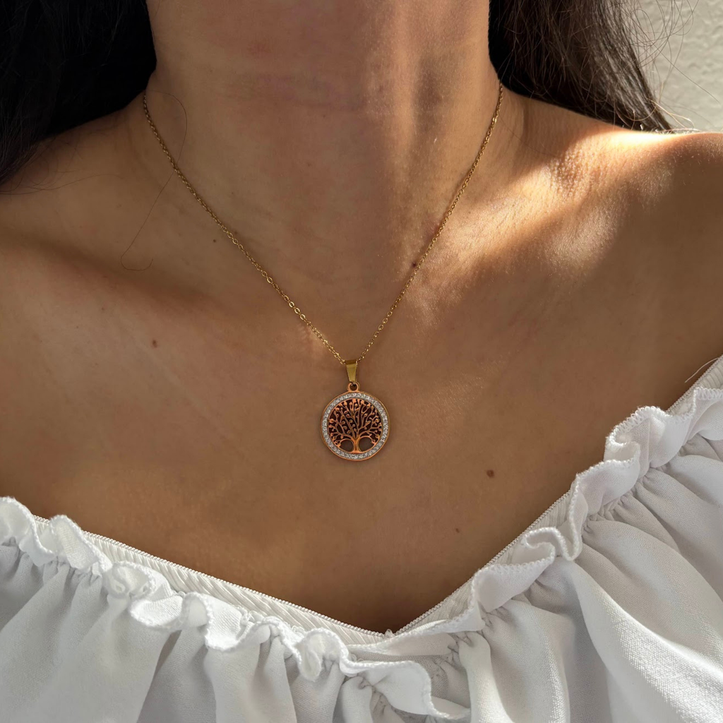 18K Gold Plated Tree of Life Necklace – Minimal Round Pendant, Meaningful Gift for Her