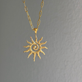 18K Gold Plated Sun Pendant Necklace – Spiral Sunburst Charm, Minimal Statement Gift for Her