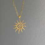 18K Gold Plated Sun Pendant Necklace – Spiral Sunburst Charm, Minimal Statement Gift for Her