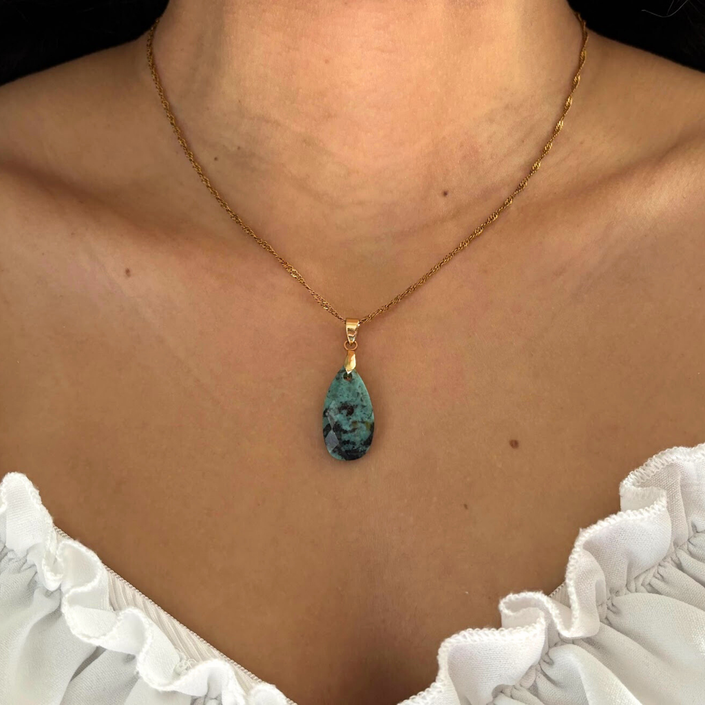 18K Gold PlatedTeardrop Pendant Necklace – Natural Stone Valentines Day