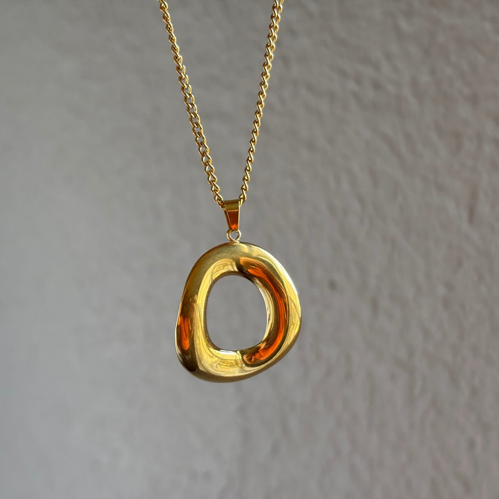 18K Gold Plated Oval Loop Pendant Necklace – Minimal Statement Layering Jewelry