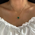 18K Gold Plated Malachite Pendant Necklace (Stainless Steel)