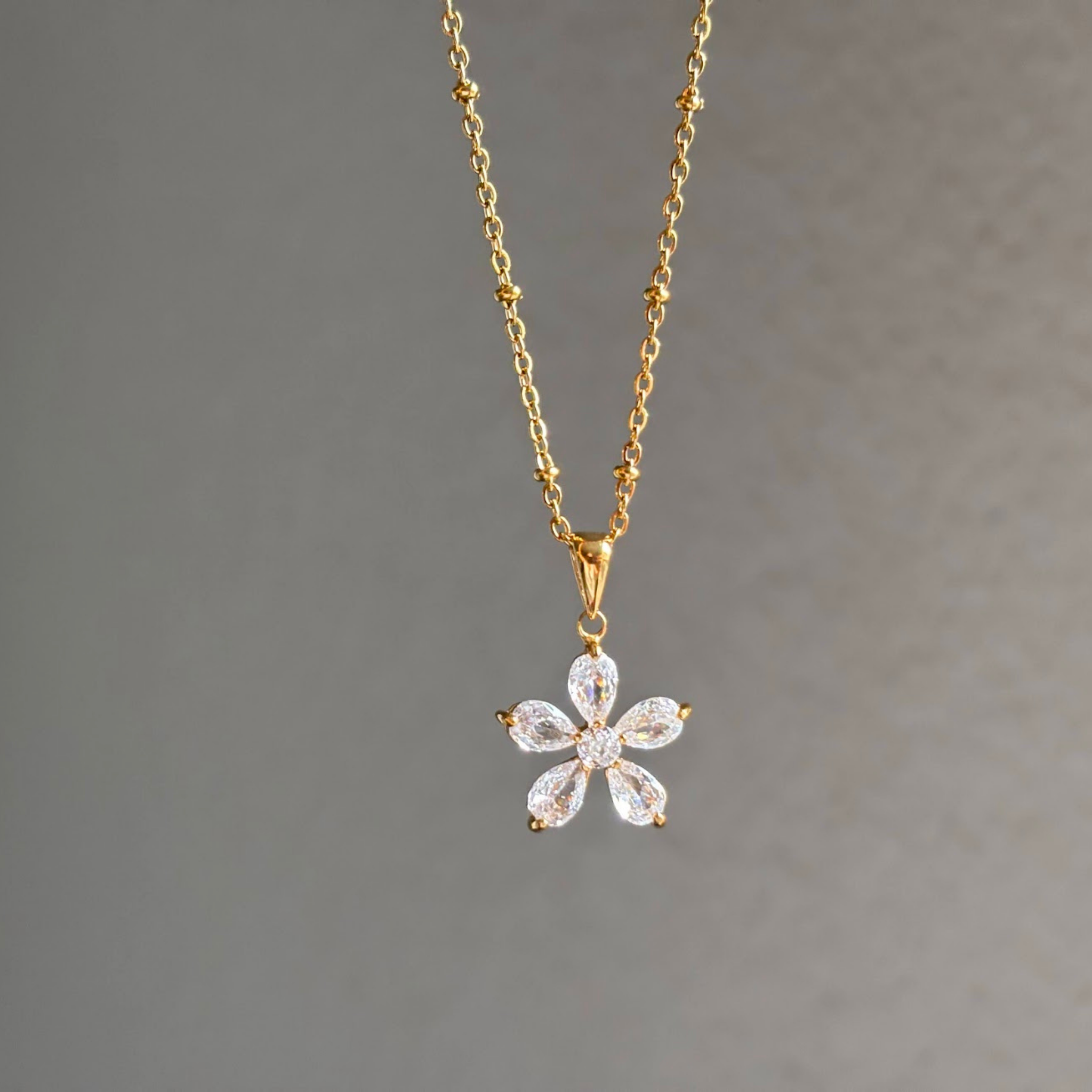 18K Gold Plated Crystal Flower Pendant Necklace – Dainty Sparkle Everyday Gift for Her
