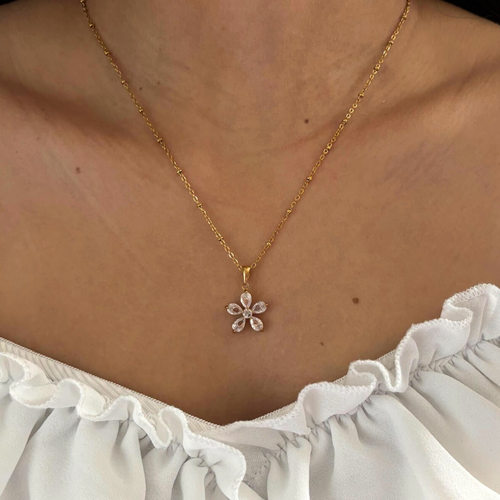 18K Gold Plated Crystal Flower Pendant Necklace – Dainty Sparkle Everyday Gift for Her