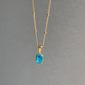 Dainty Blue Gemstone Pendant Necklace – Gold Tone Minimalist Layering Jewelry Gift