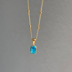 Dainty Blue Gemstone Pendant Necklace – Gold Tone Minimalist Layering Jewelry Gift