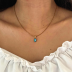 Dainty Blue Gemstone Pendant Necklace – Gold Tone Minimalist Layering Jewelry Gift