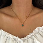 Dainty Emerald Green Pendant Necklace – Gold Tone Minimalist Layering Gift for Her