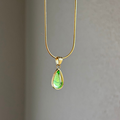 18K Gold Plated Light Green Teardrop Necklace – Elegant Dainty Pendant for Everyday Wear