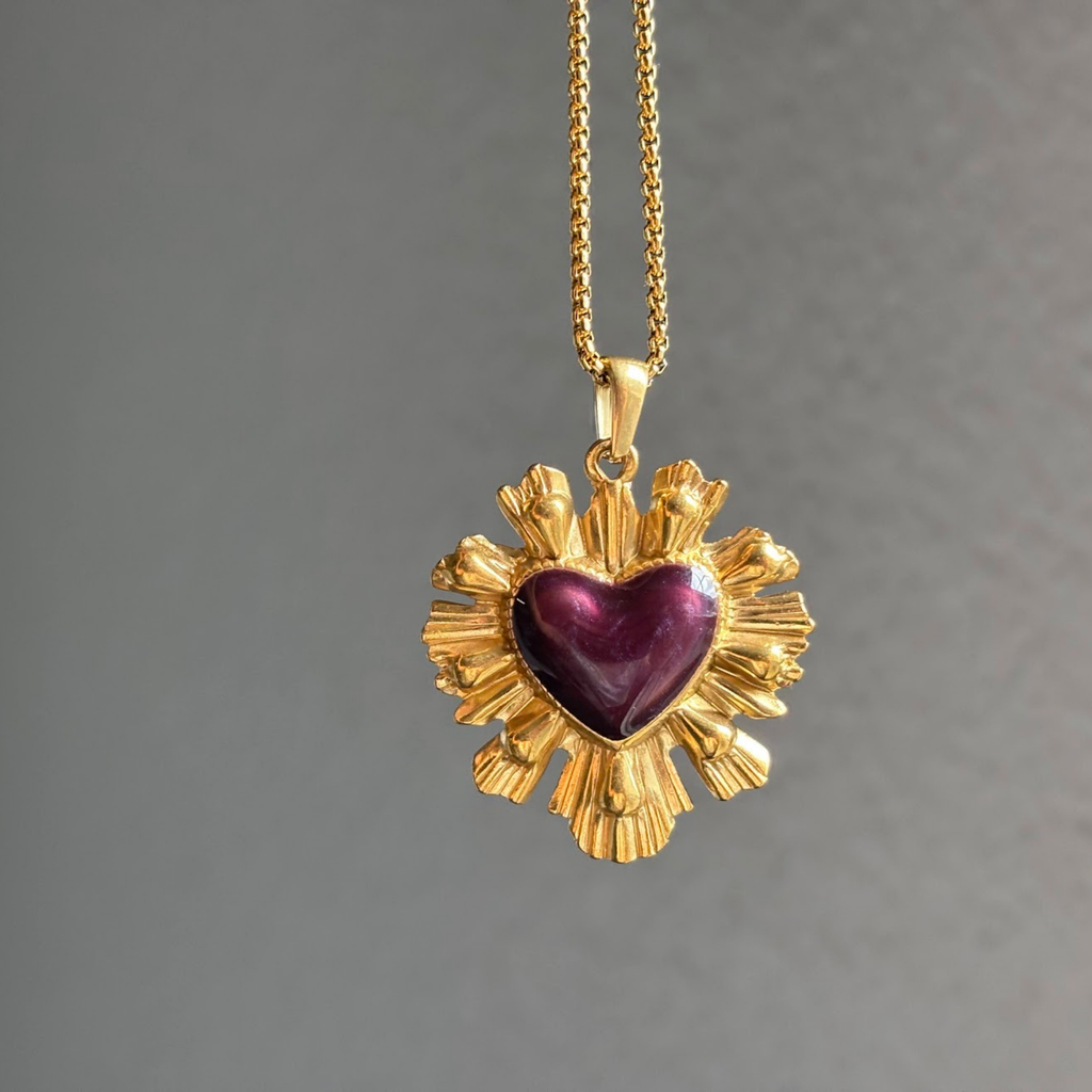 Heart Sunburst Pendant Necklace – Gold Tone Statement Jewelry Gift for Her