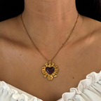 Heart Sunburst Pendant Necklace – Gold Tone Statement Jewelry Gift for Her