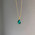 Dainty Green Teardrop Pendant Necklace – 18k gold plated Minimalist Layering Gift for Her