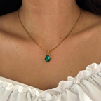 Dainty Green Teardrop Pendant Necklace – 18k gold plated Minimalist Layering Gift for Her