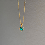 18K Gold Plated Green Heart Pendant Necklace – Dainty Minimalist Layering Gift for Her